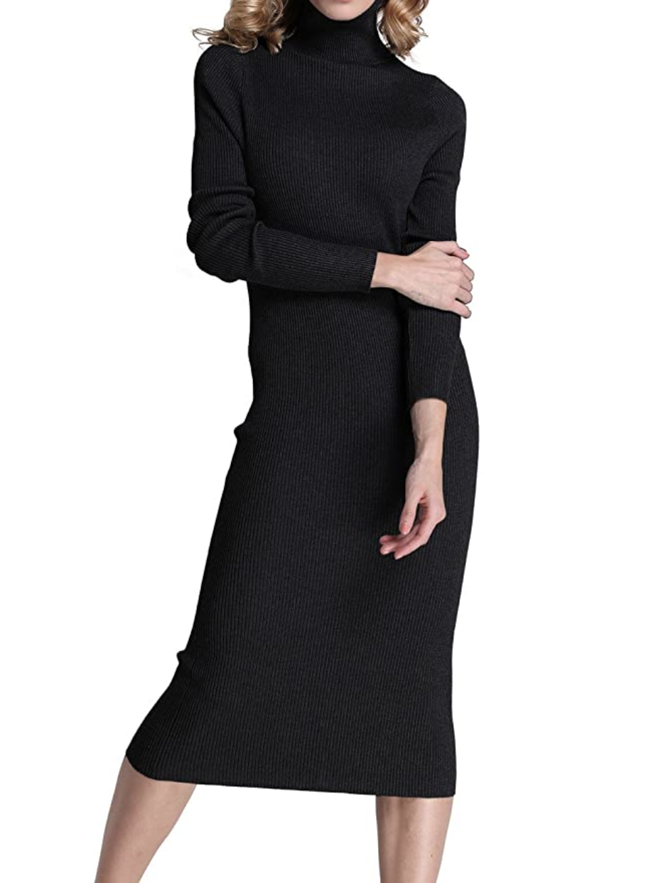 Rocorose Women's Turtleneck Ribbed Long Sleeve Knitted Sweater Dress