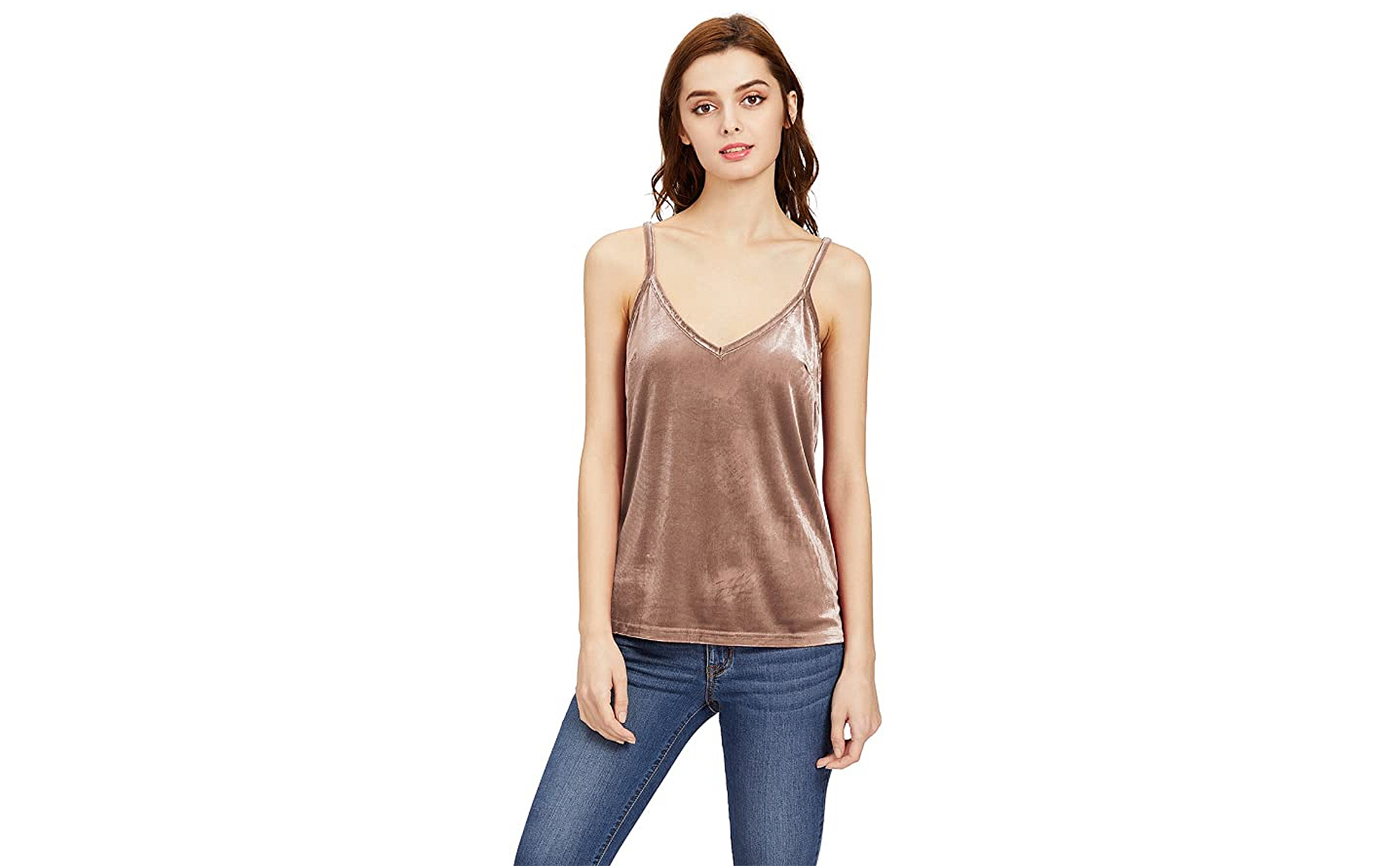 SheIn Women's Casual Basic Strappy Velvet V Neck Cami Tank Top