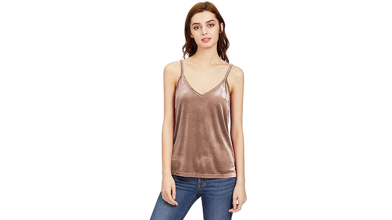 SheIn Women's Casual Basic Strappy Velvet V Neck Cami Tank Top