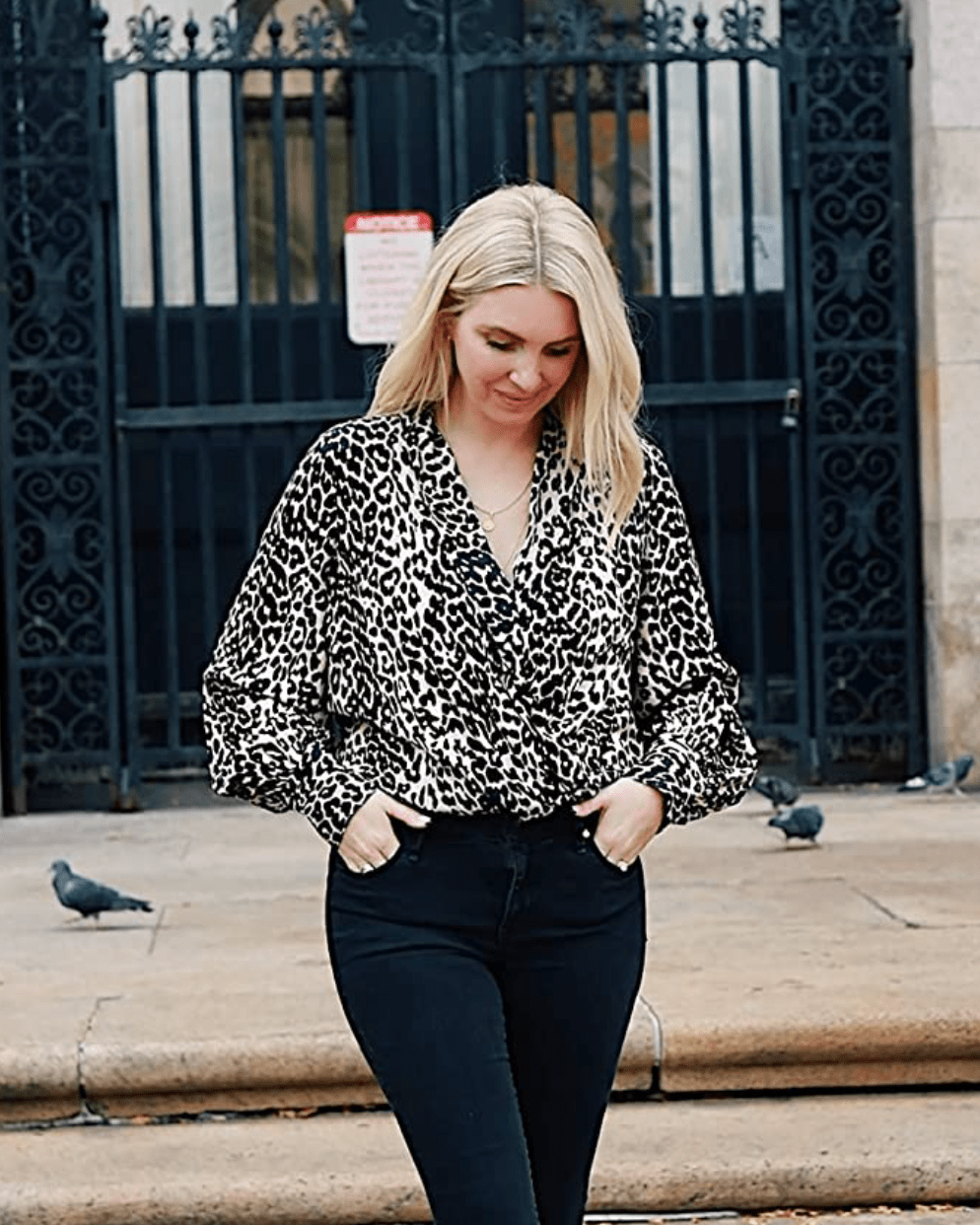 The Drop Women's Leopard Print Wrap-Effect Bodysuit