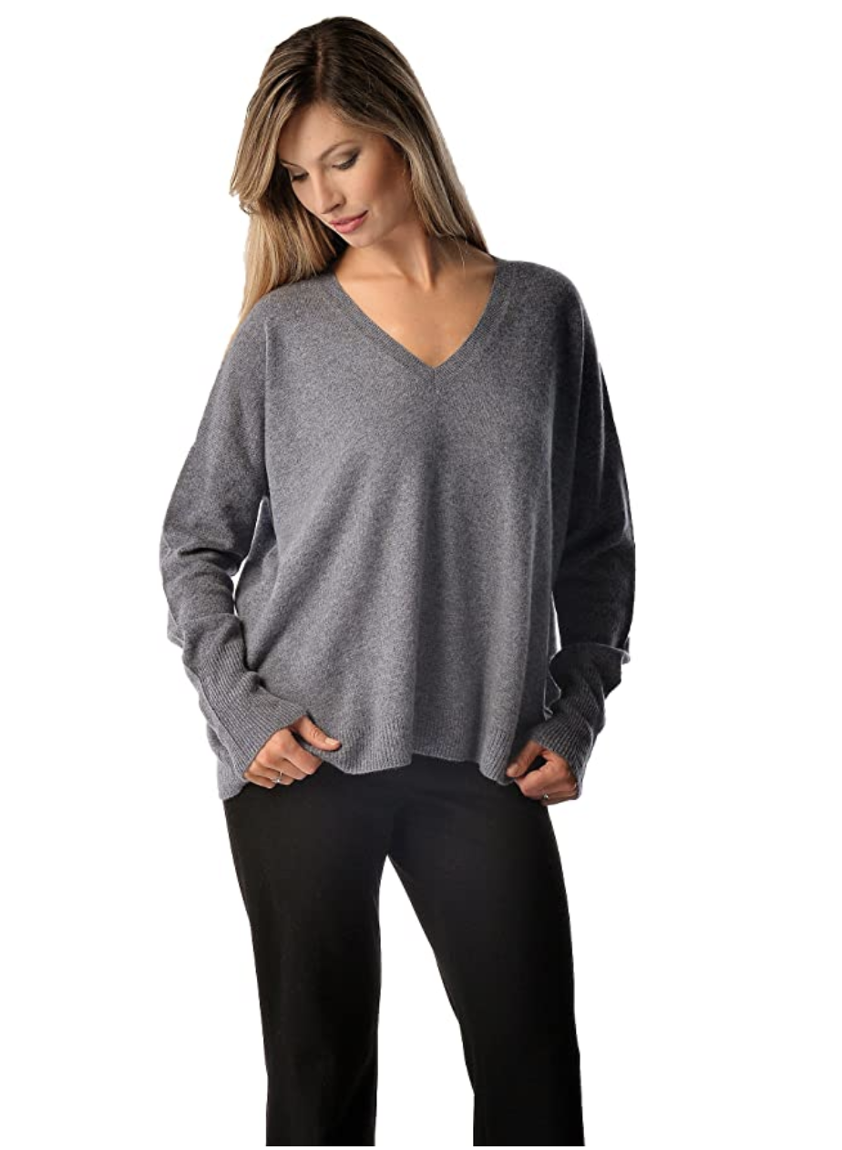 Cashmere Boutique: Women's 100% Pure Cashmere V-Neck Boyfriend Sweater