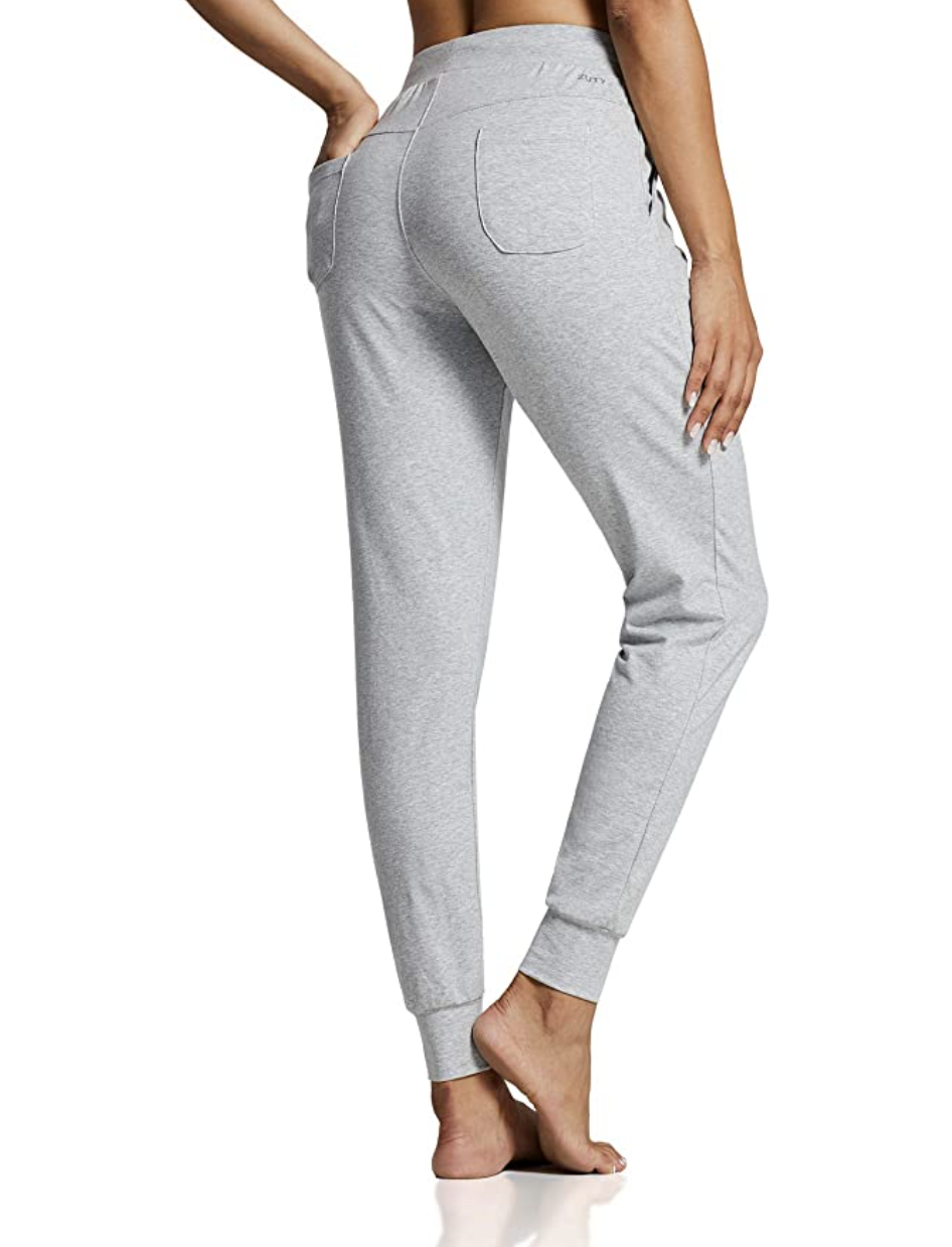 ZUTY Women's Cotton Joggers with Back Pockets Tapered Sweatpants