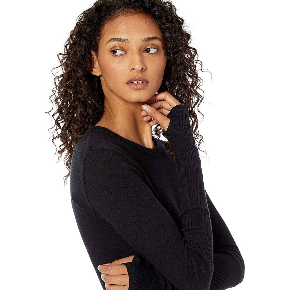 Enza Costa Cashmere-Blend Cuffed Crew Top With Thumbholes
