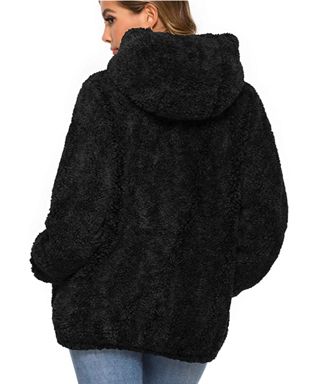ANRABESS Women's Fashion Hooded Zip Up Faux Shearling Shaggy Oversized Coat