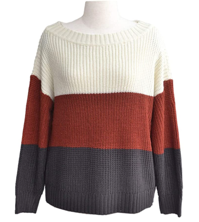 Angashion Suéter de punto de gran tamaño con hombros descubiertos y casual para mujer