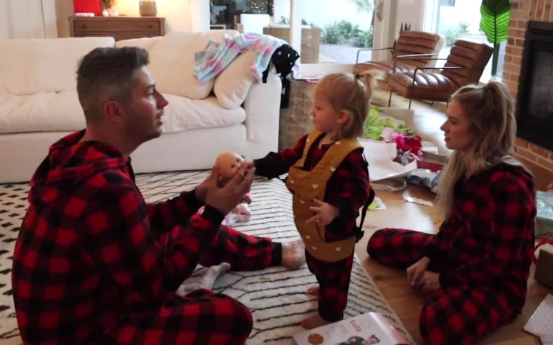 Arie Luyendyk Jr and Lauren Burnham Alessi Red Flannel Pajamas Celeb Parents Wear Matching PJs With Kids