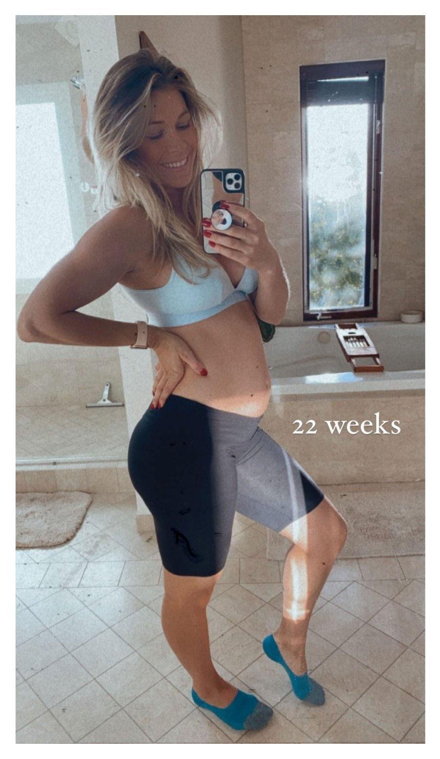 BiP Krystal Nielson Pregnancy Baby Bump Blue Sports Bra 22 Weeks