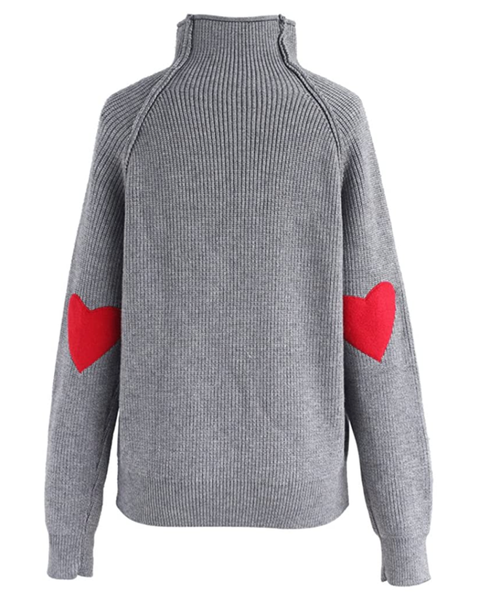 Chicwish Women's Comfy Casual Long Sleeve Heart Shape Patched Pullover Sweater