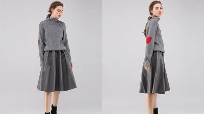 Chicwish Women's Comfy Casual Long Sleeve Heart Shape Patched Pullover Sweater