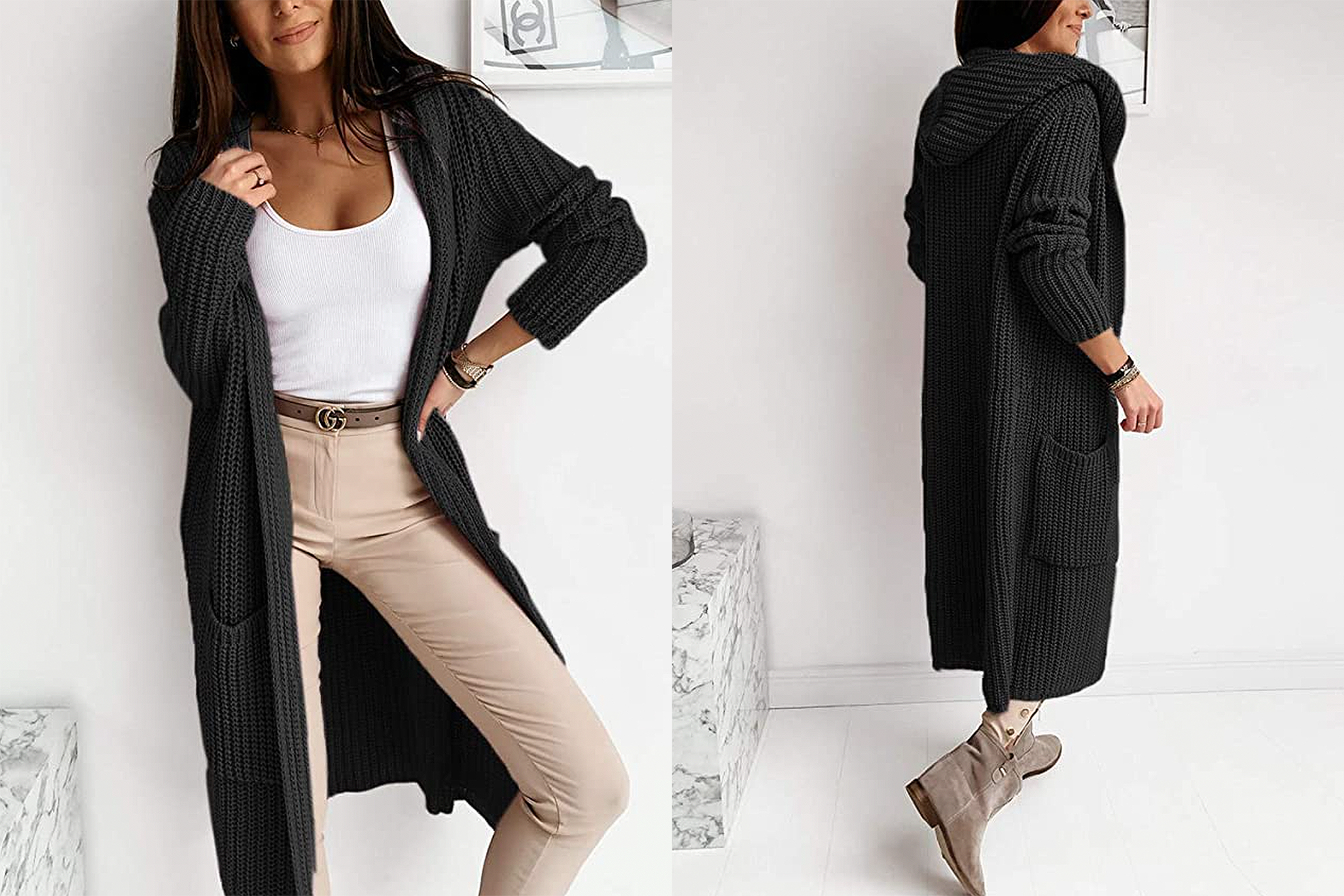 Cicy Bell Women's Open Front Hooded Cardigan