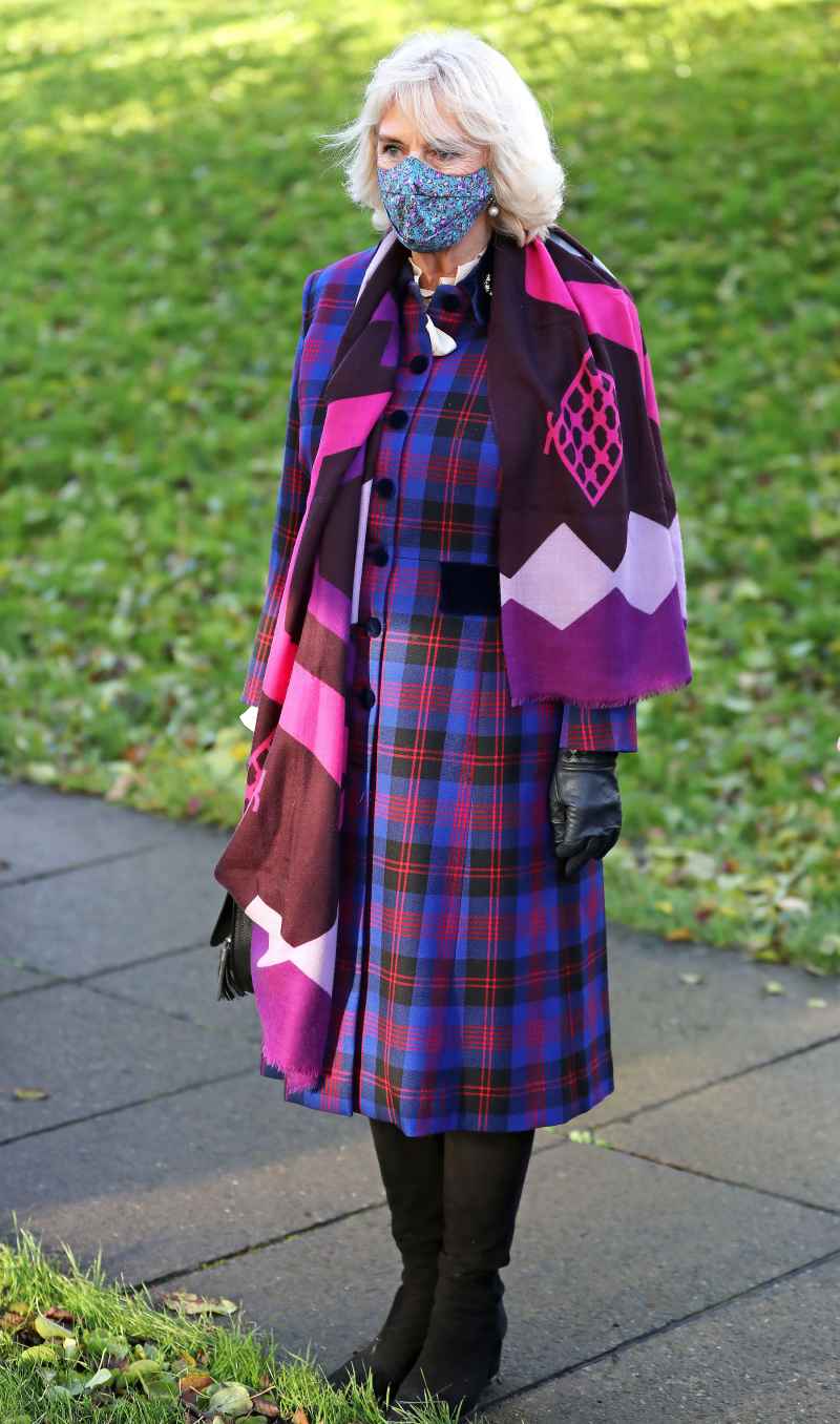 Duchess Camilla Goes Bold With a Purple Plaid Coat
