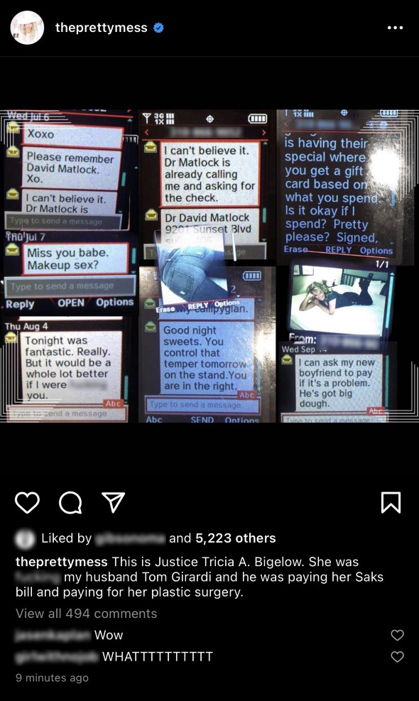 Erika Jayne Posts Screenshots From Tom Girardi’s Alleged Mistress