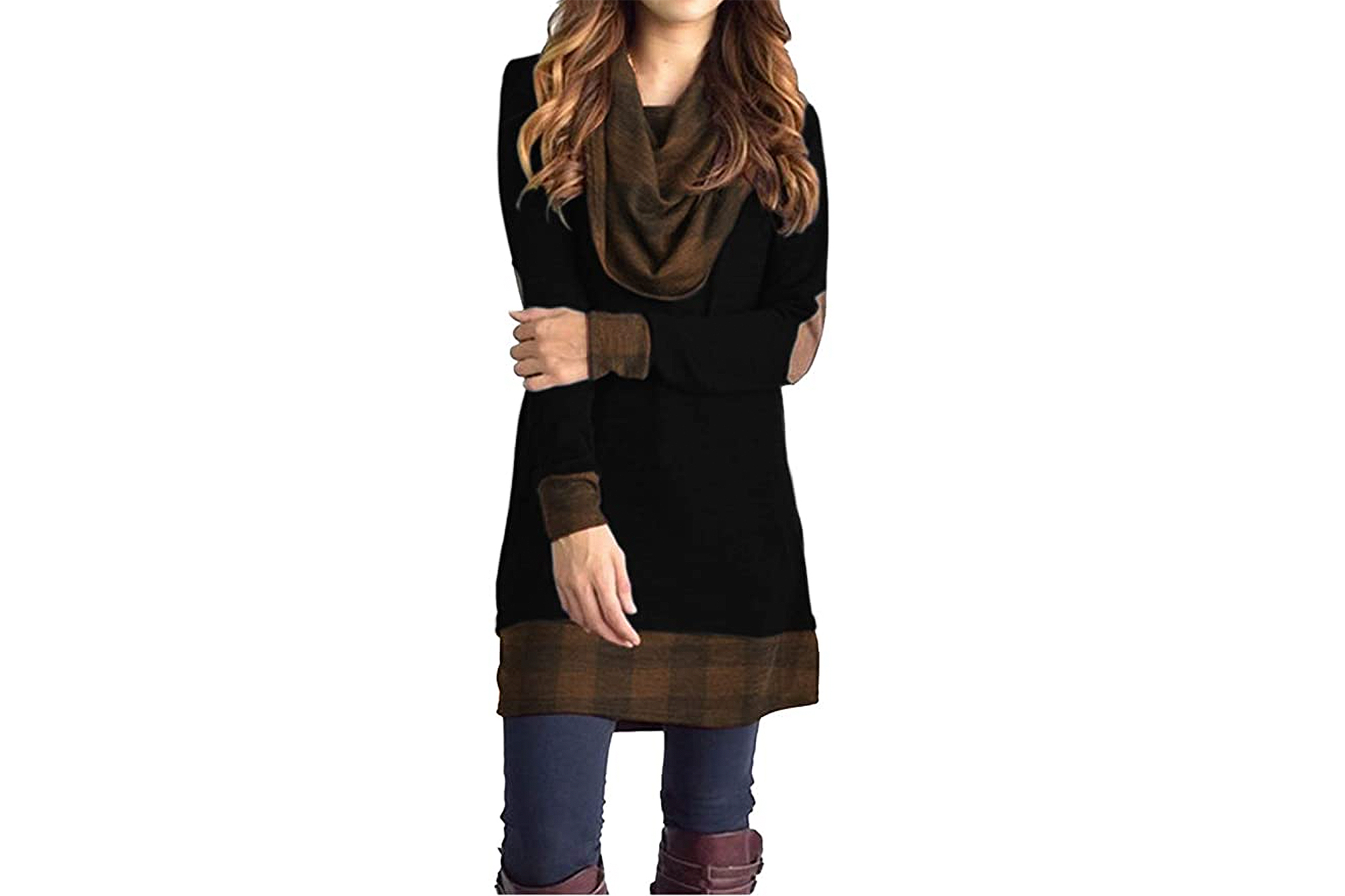 Famulily Women's Cowl Neck Two Tone Color Block Tunic Blouse