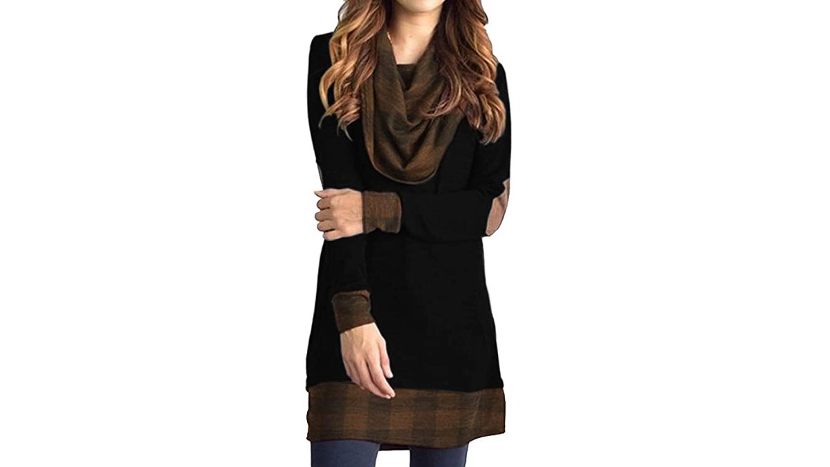 Famulily Women's Cowl Neck Two Tone Color Block Tunic Blouse
