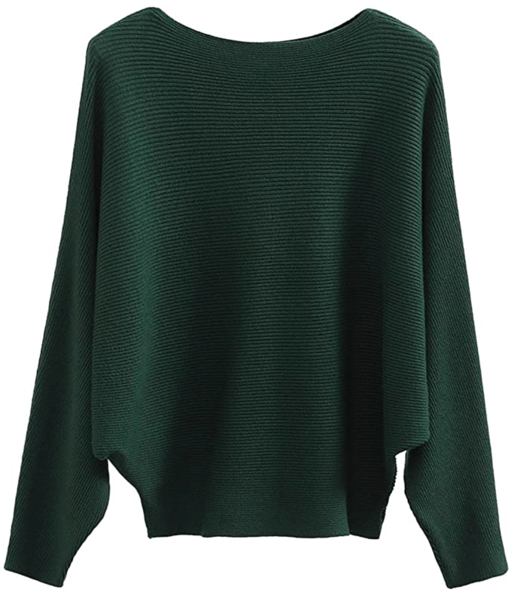 GABERLY Boat Neck Batwing Sleeves Dolman Knitted Sweater