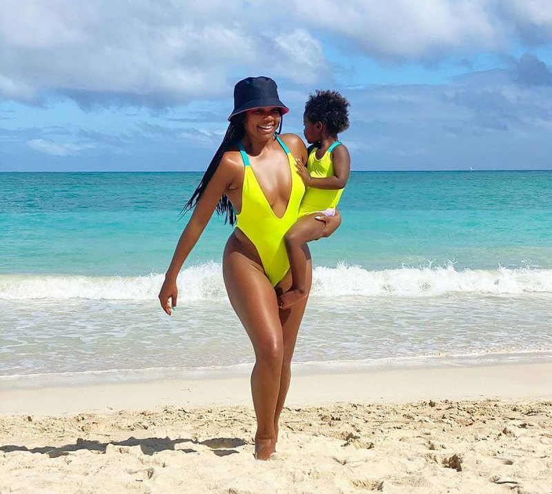 Gabrielle Union Twins With Daughter Kaavia in Neon One-Pieces