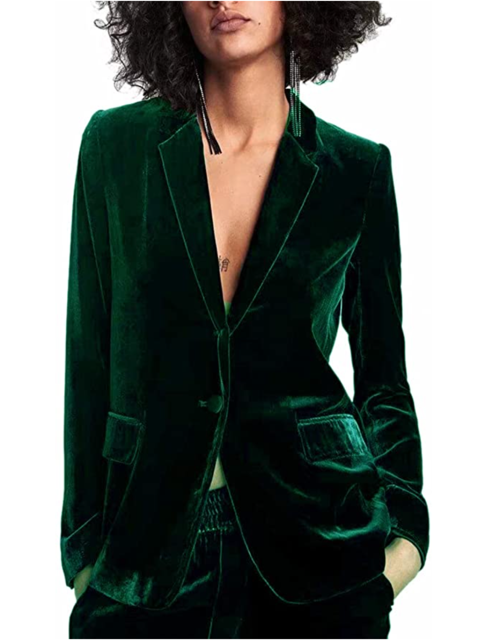 HeLov Women 1 Button Velvet Blazer