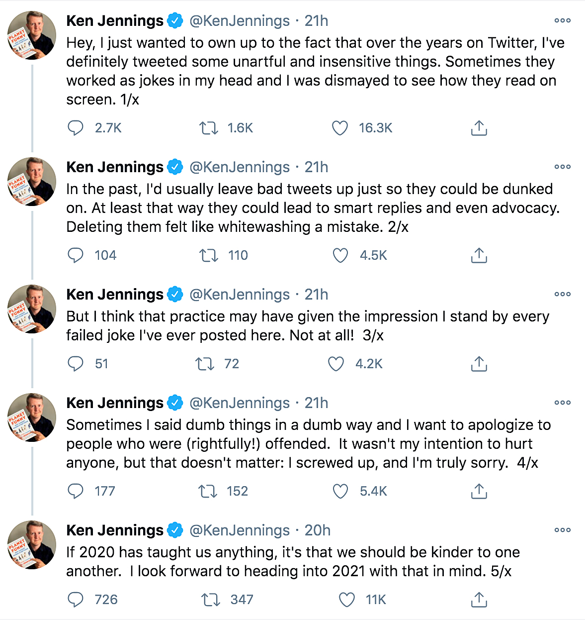 Jeopardy Winner Ken Jennings Apologizes For Insensitive Tweets