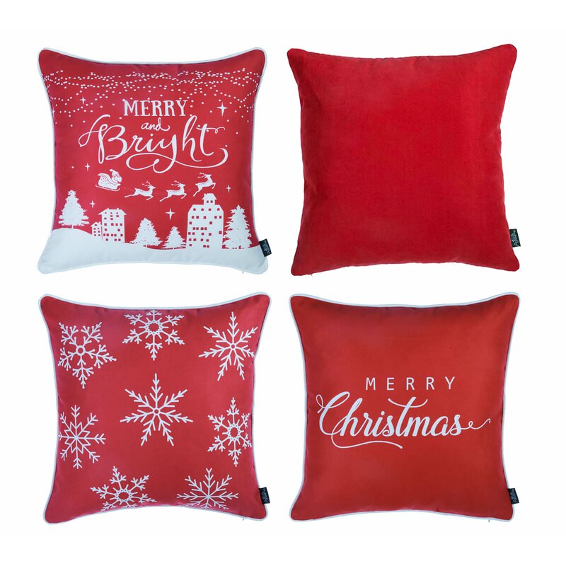 The Holiday Aisle Lomonaco Merry Christmas Square Pillow Cover Set of 4
