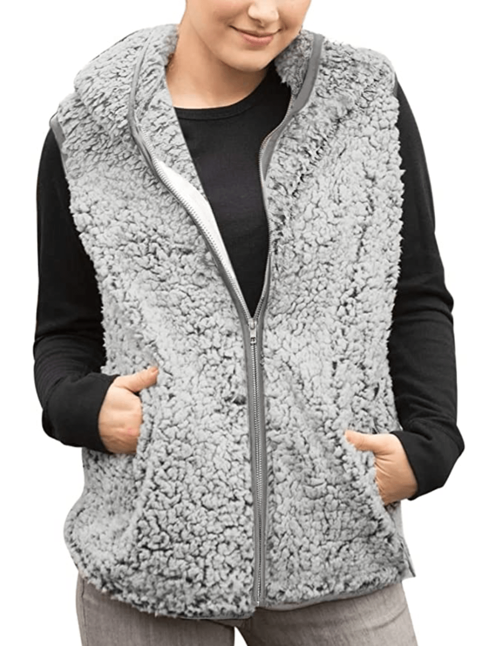 MEROKEETY Women's Casual Sherpa Fleece Lightweight Fall Warm Zipper Vest