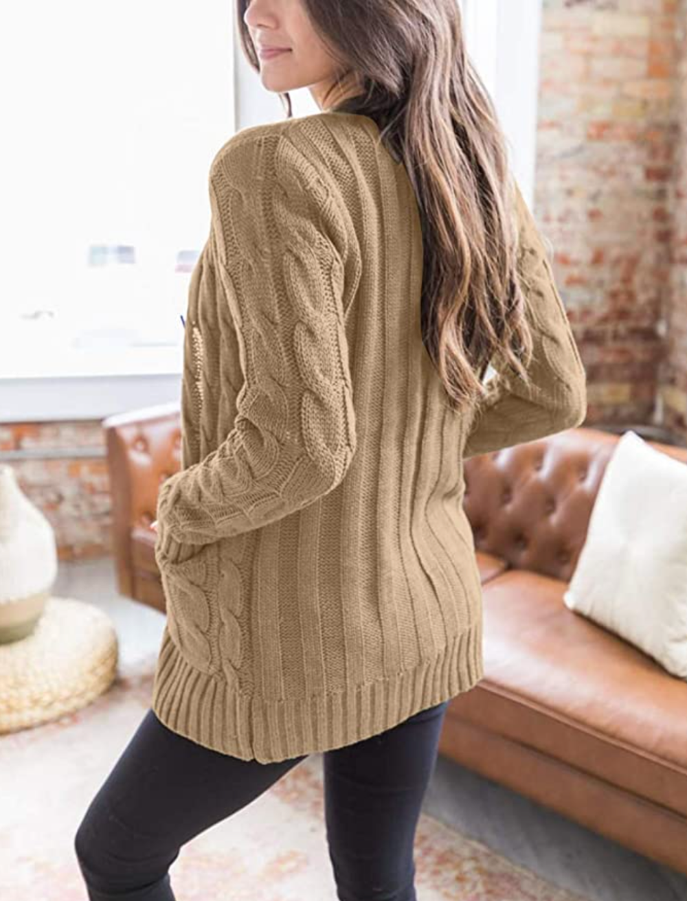 MEROKEETY Women's Long Sleeve Cable Knit Sweater