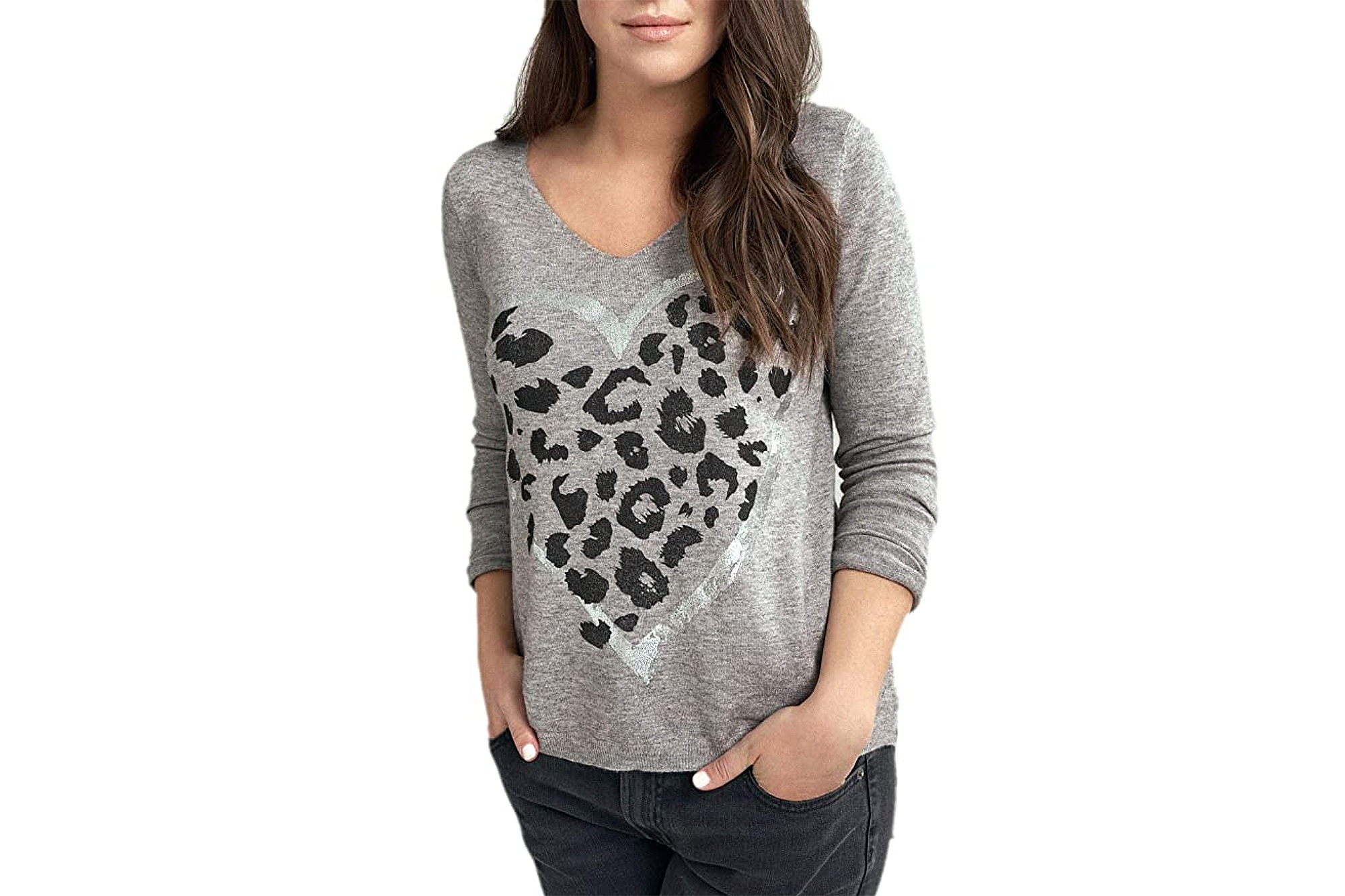 Miss Cocoa Jeans Women's Heart Leopard Print Sweater