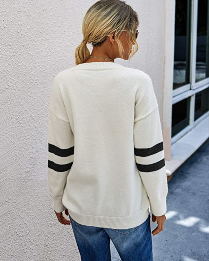 PRETTYGARDEN Suéter de bloque de color de punto de manga larga informal para mujer