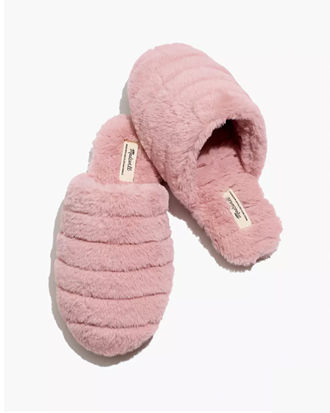 Quilted Scuff Slippers in Recycled Faux Fur