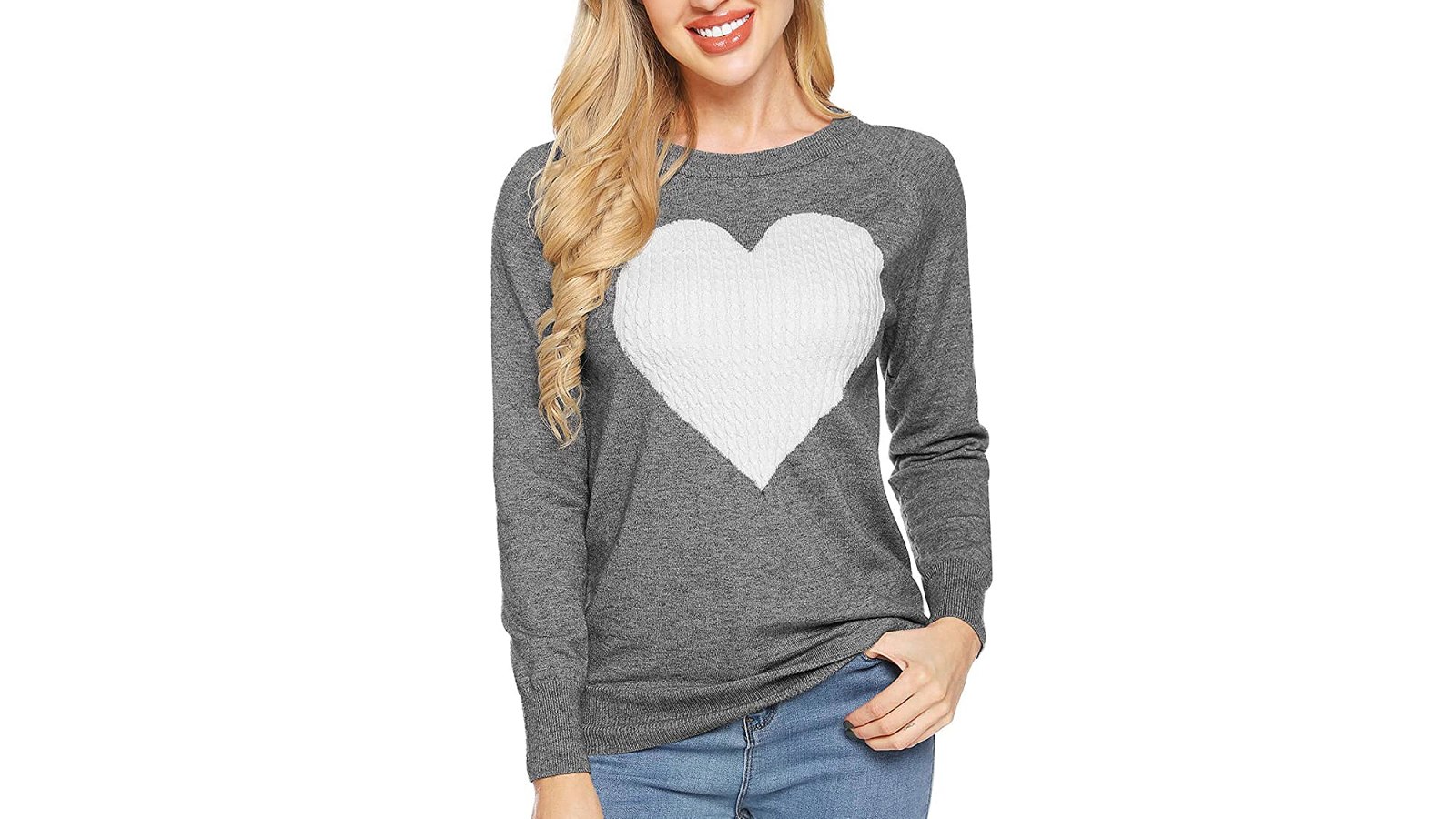 SATINIOR Womens Love Heart Graphic Casual Crew Neck Long Sleeve Knitted Patchwork Pullover Sweater