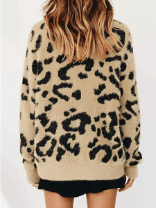 Saodimallsu Women's Leopard Crewneck Oversized Sherpa Sweater