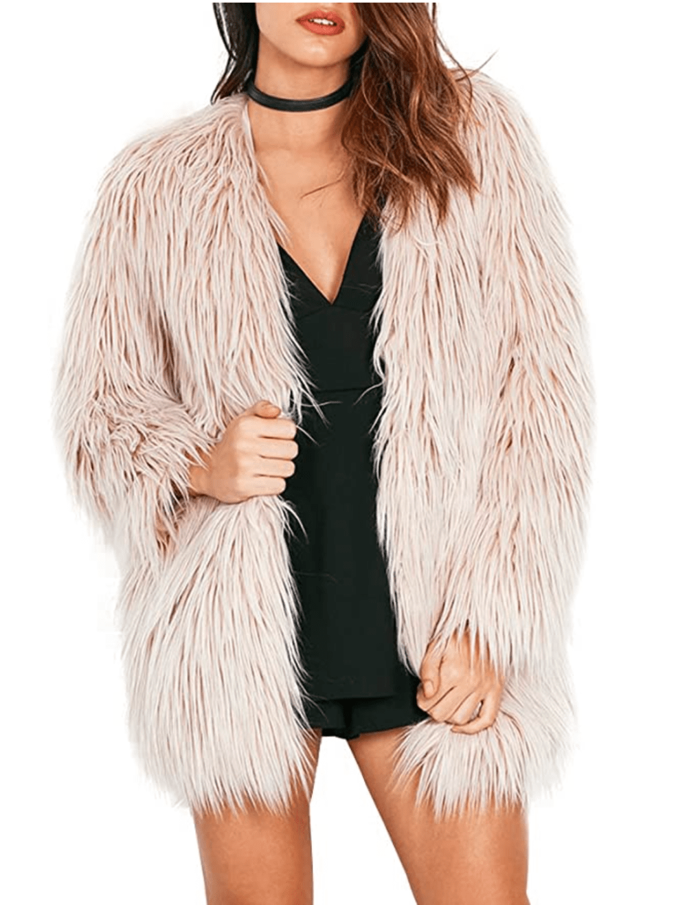 Simplee Apparel Women's Long Sleeve Fluffy Faux Fur Warm Coat