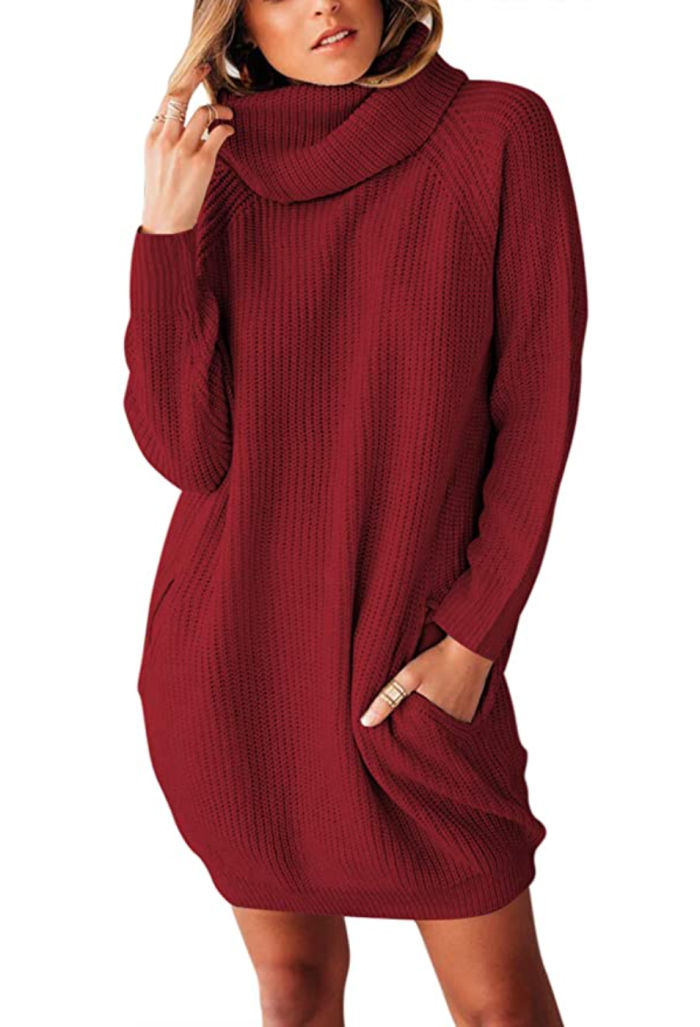 Sovoyontee Women's Long Sleeve Baggy Oversized Turtleneck Pullover Sweater Dress
