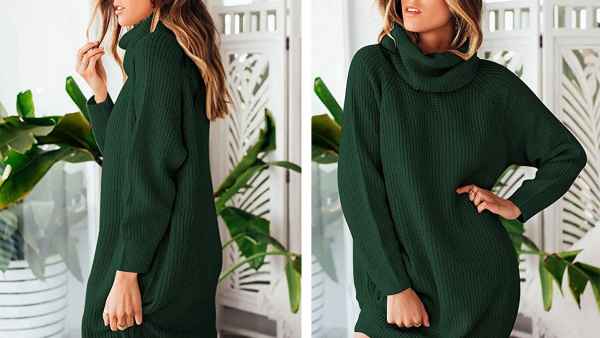Sovoyontee Women's Long Sleeve Baggy Oversized Turtleneck Pullover Sweater Dress