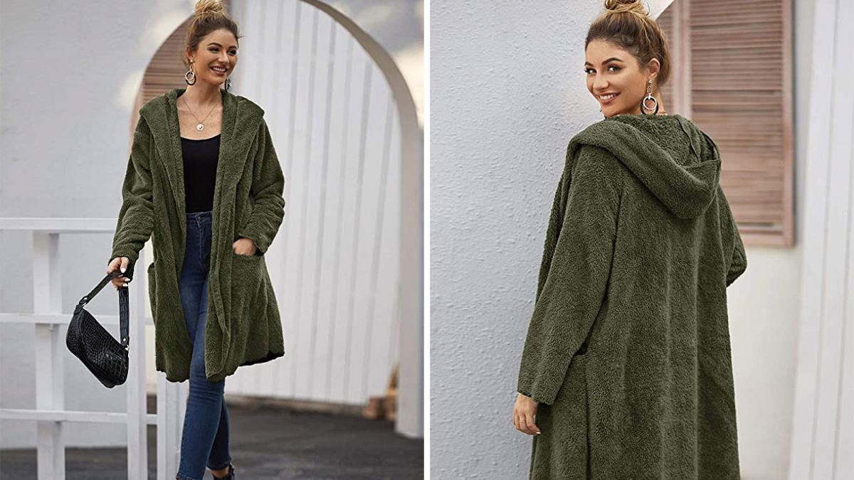 SweatyRocks Women's Hooded Dolman Sleeve Faux Fur Cardigan Coat