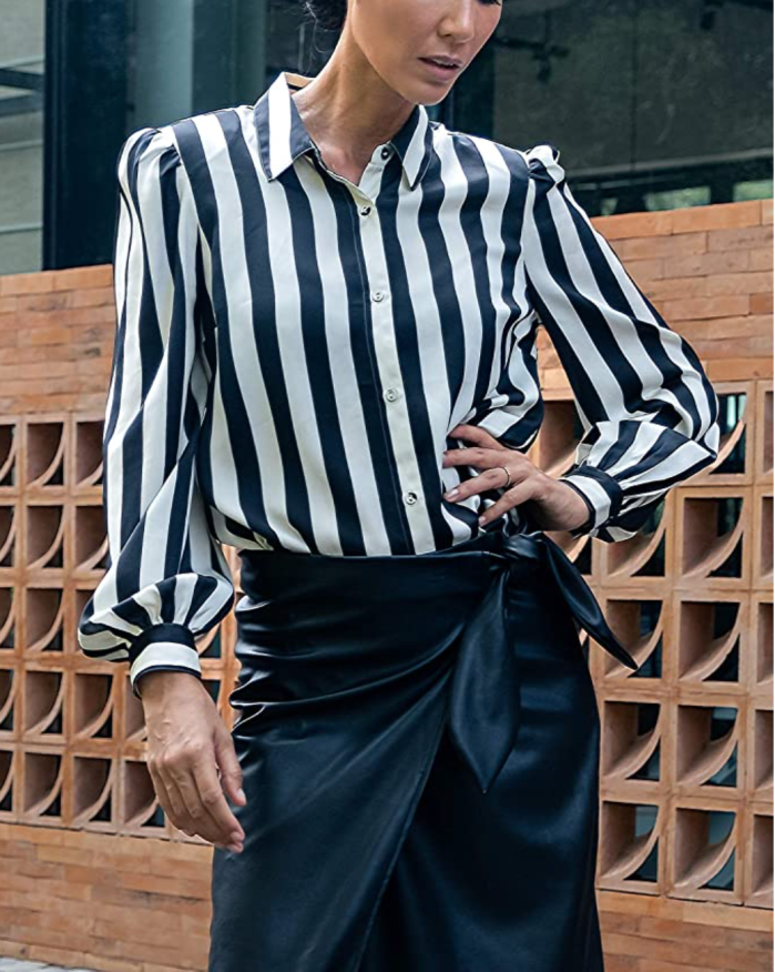 The Drop Women's Black/White Stripe Button-Down Shirt