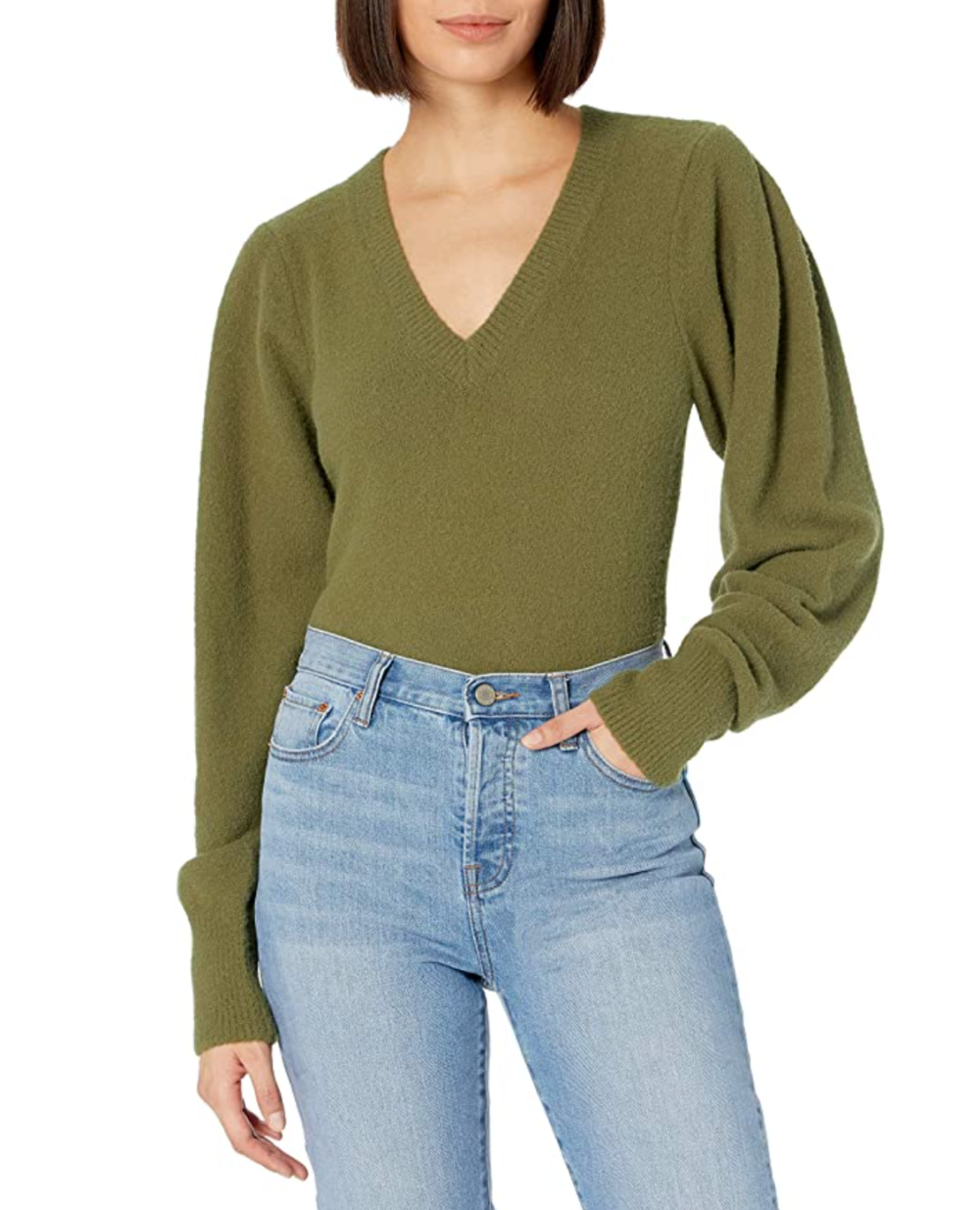 The Drop Women's Edith Pleated Shoulder V-neck Sweater