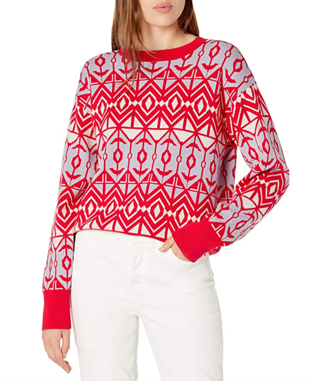 The Drop Women's Ingrid Long Sleeve Crewneck Jaquard Sweater