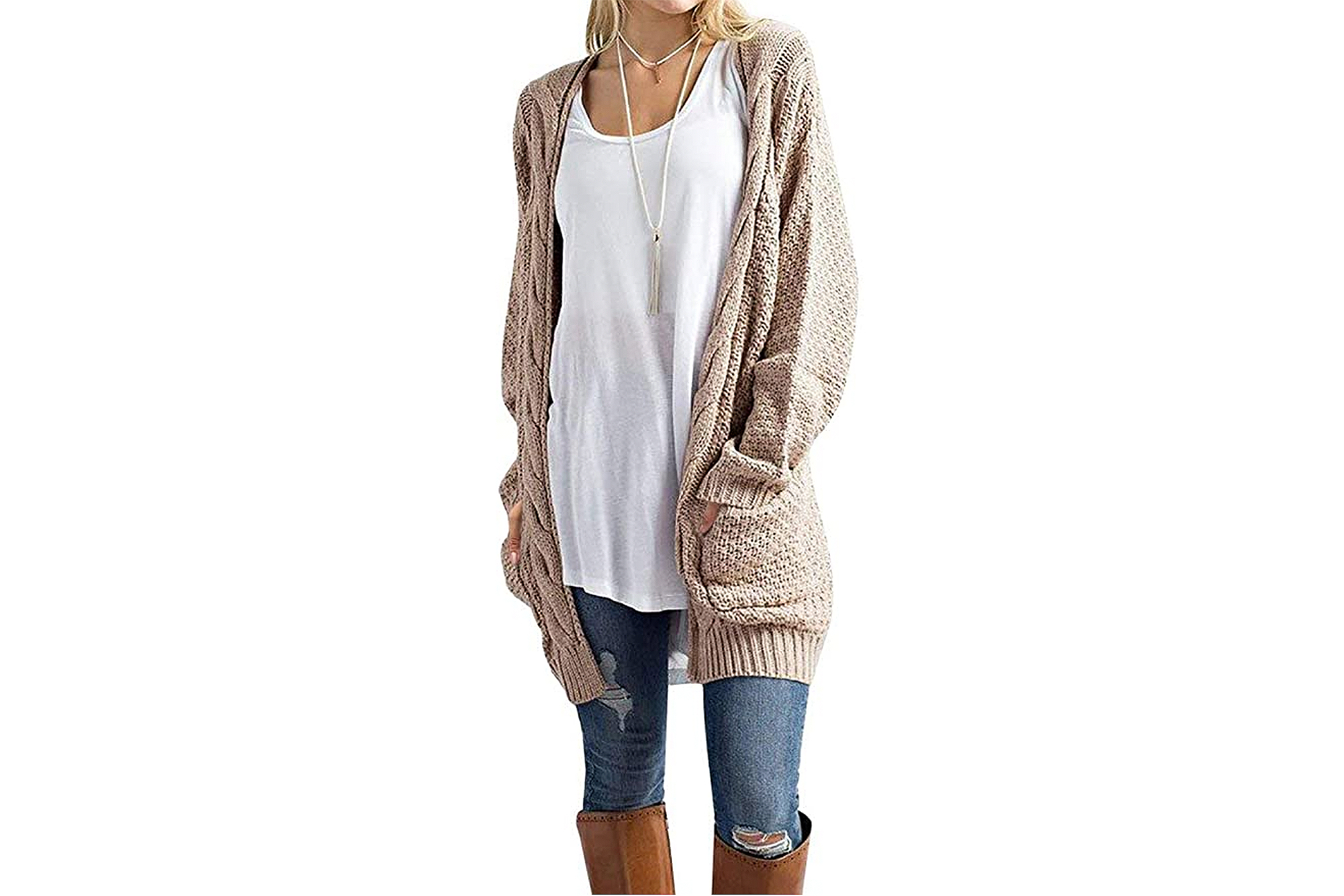 U.Vomade Women's Boho Long Sleeve Open Front Chunky Cable Knit Cardigan