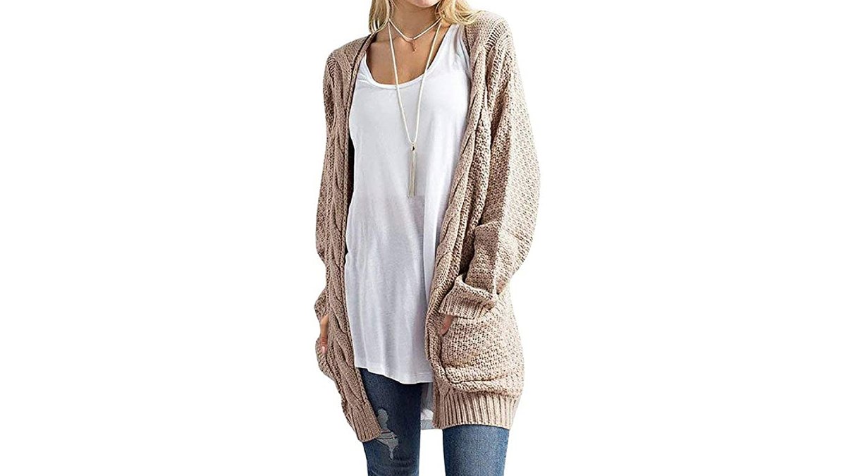 U.Vomade Women's Boho Long Sleeve Open Front Chunky Cable Knit Cardigan