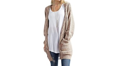 U.Vomade Women's Boho Long Sleeve Open Front Chunky Cable Knit Cardigan