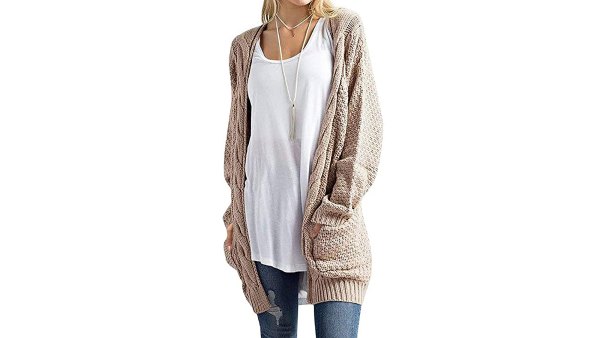 U.Vomade Women's Boho Long Sleeve Open Front Chunky Cable Knit Cardigan