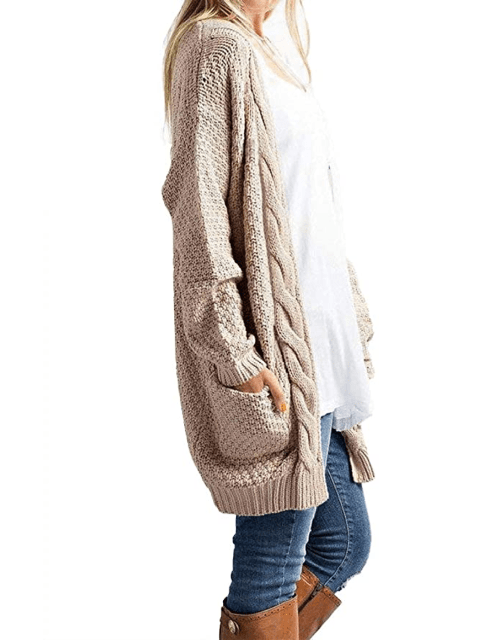 U.Vomade Women's Boho Long Sleeve Open Front Chunky Cable Knit Cardigan
