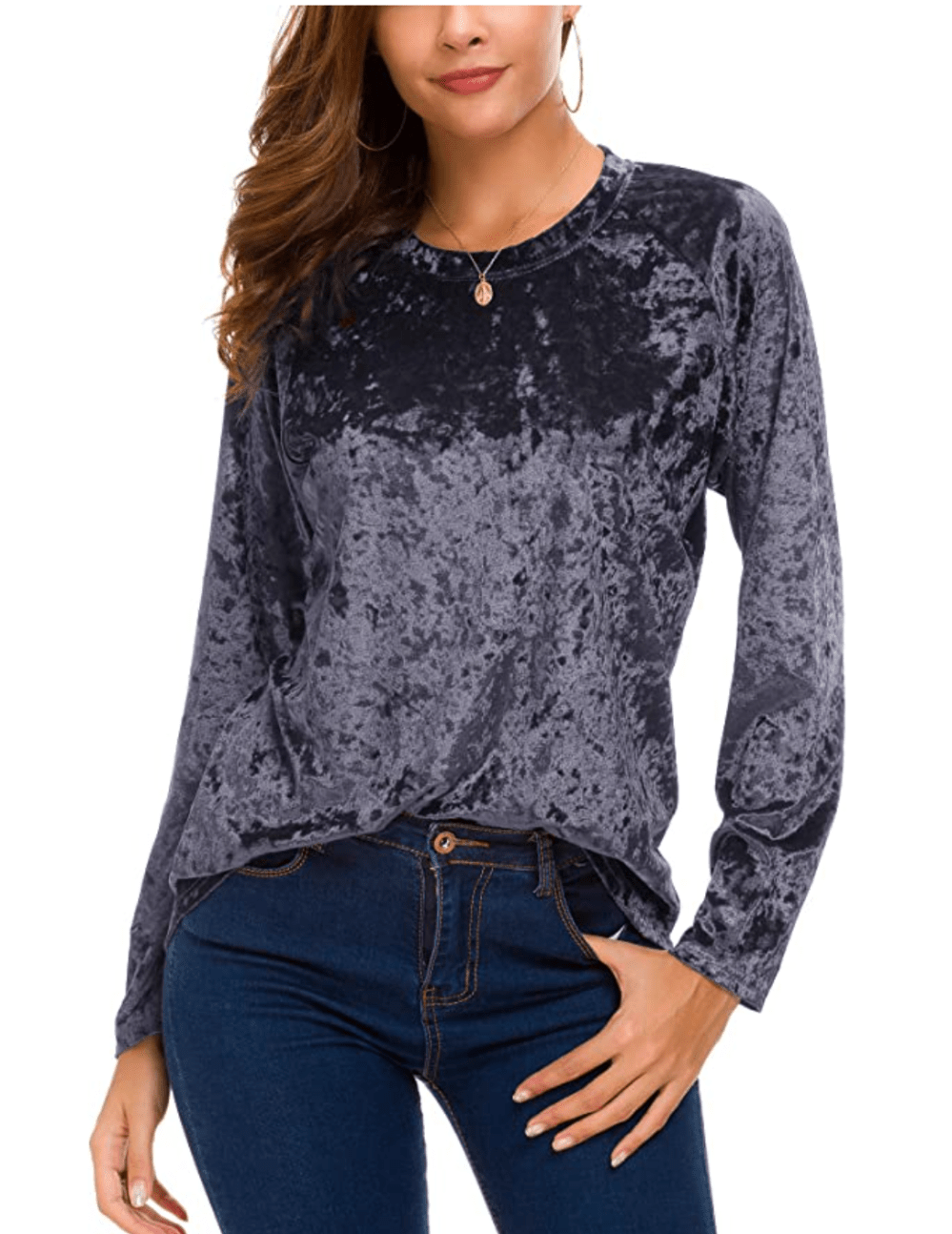 Urban CoCo Store Women's Vintage Velvet T-Shirt Casual Long Sleeve Top