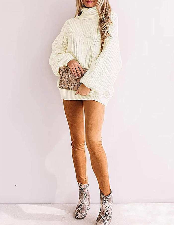 Yuoioyu Chunky Cable Knit Oversized Turtleneck Sweater