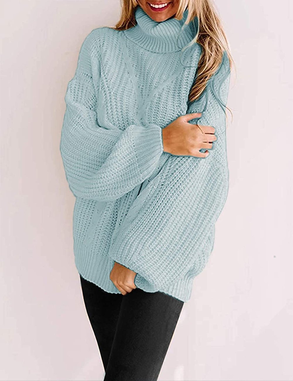 Yuoioyu Chunky Cable Knit Oversized Turtleneck Sweater