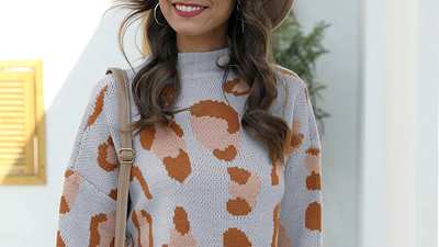 Angashion Casual Oversized Leopard Pullover Sweater