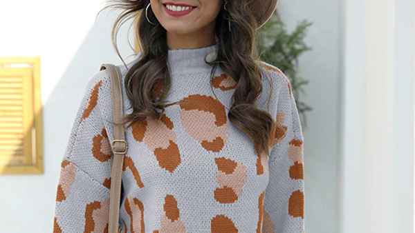 Angashion Casual Oversized Leopard Pullover Sweater