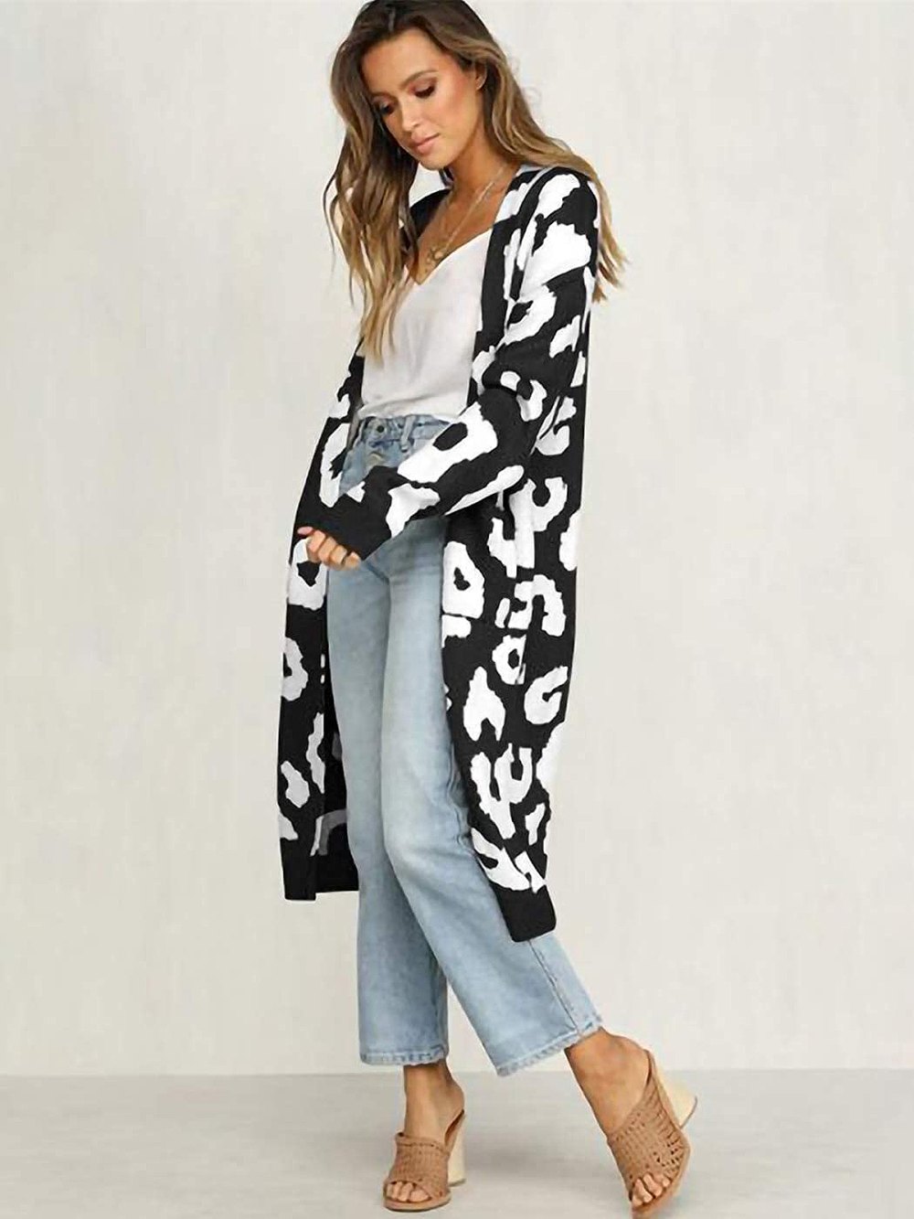 Anna-Kaci Leopard Print Knitted Sweater Cardigan