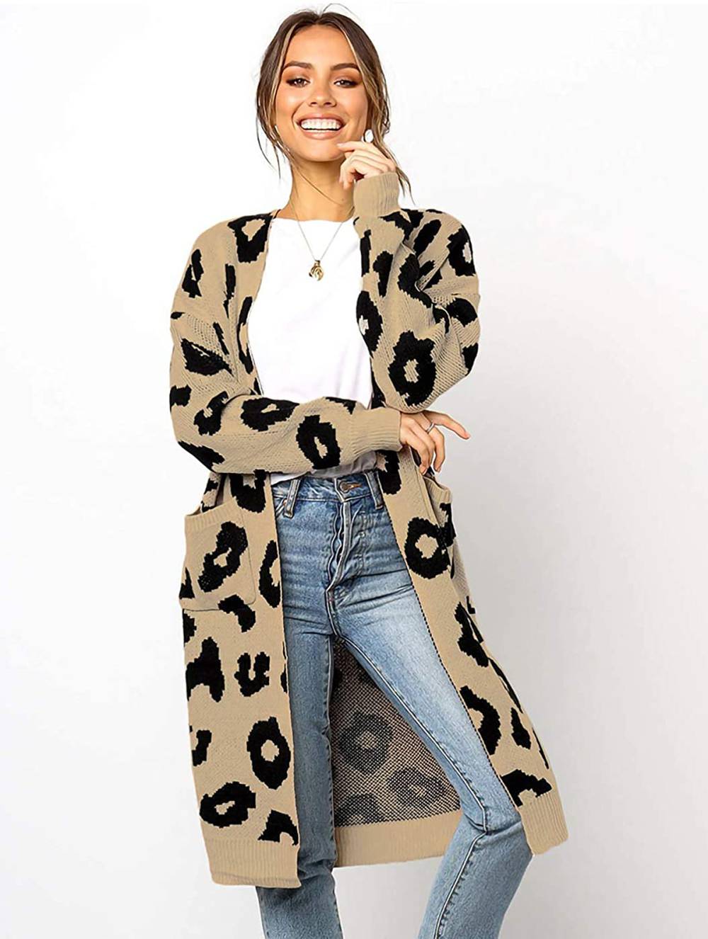Anna-Kaci Leopard Print Knitted Sweater Cardigan