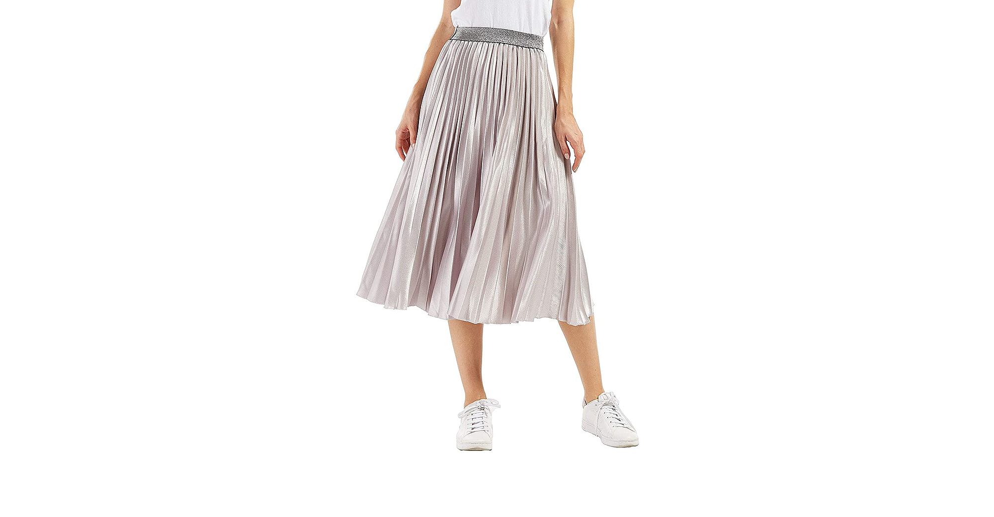 CHARTOU Accordion Pleated Metallic Long Party Skirt